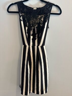 Black & White Lace Yoke Stripe Dress
